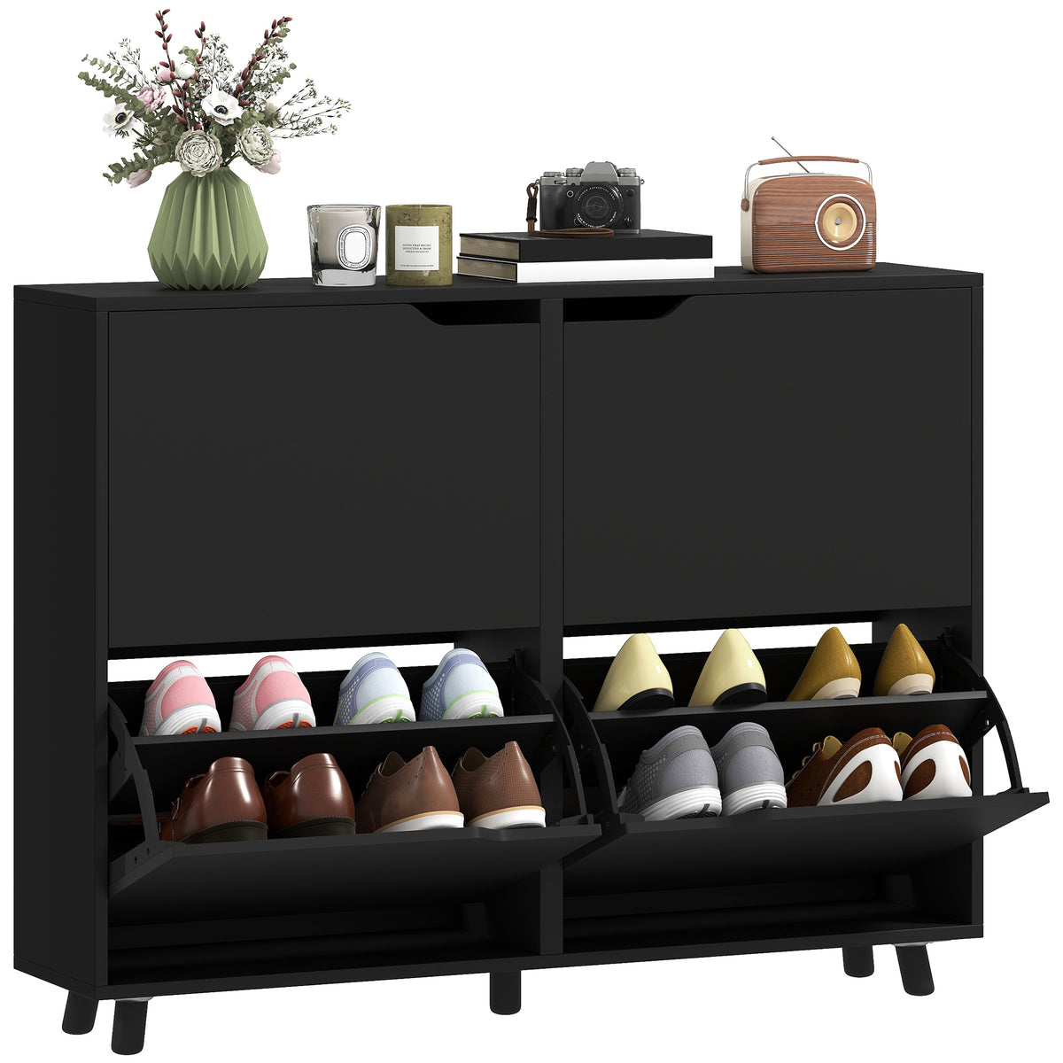Narrow Shoe Cabinet with 4 Flip Drawers – 41"W x 34"H