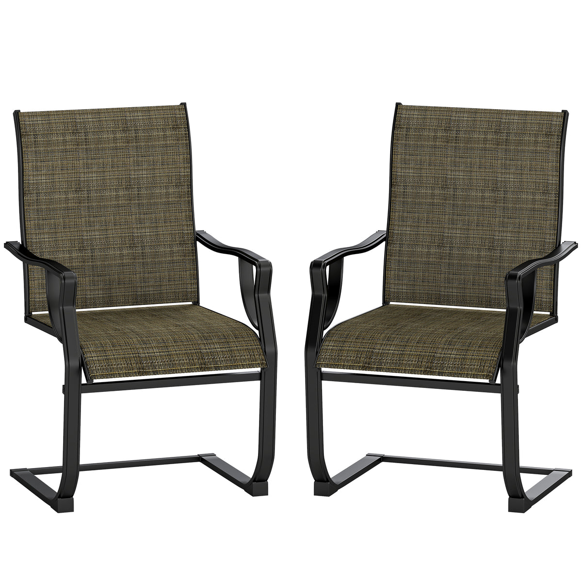 C Spring Motion Patio Chairs Set of 2 with Curved High Backrest, Armrest, All Weather Breathable Fabric, Metal Frame
