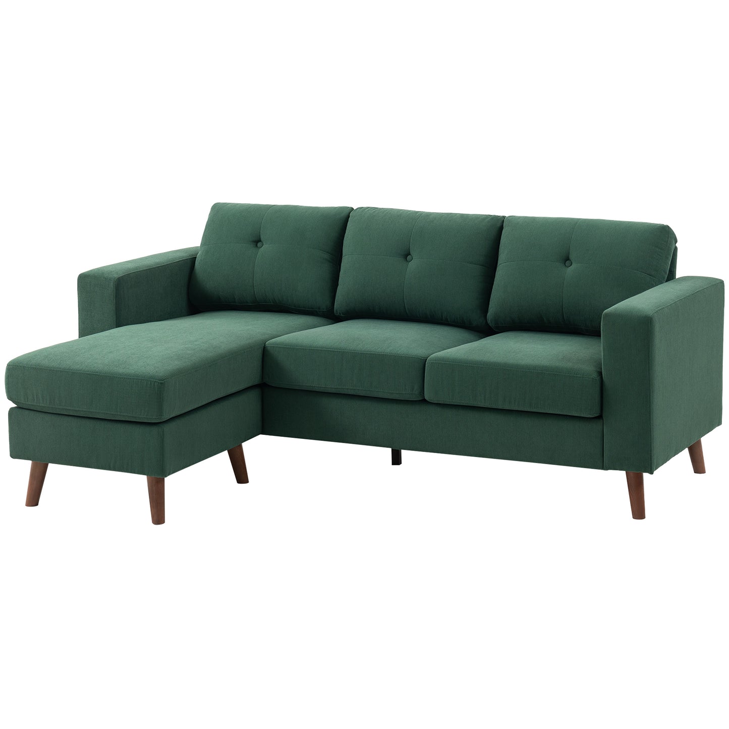 HOMCOM Dark Green Sectional Sofa: Reversible Chaise, 3-Seat L-Shaped Couch
