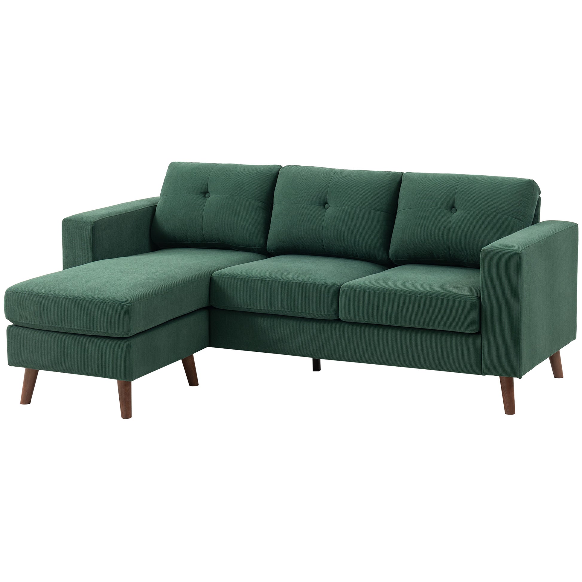 HOMCOM Dark Green Sectional Sofa: Reversible Chaise, 3-Seat L-Shaped Couch