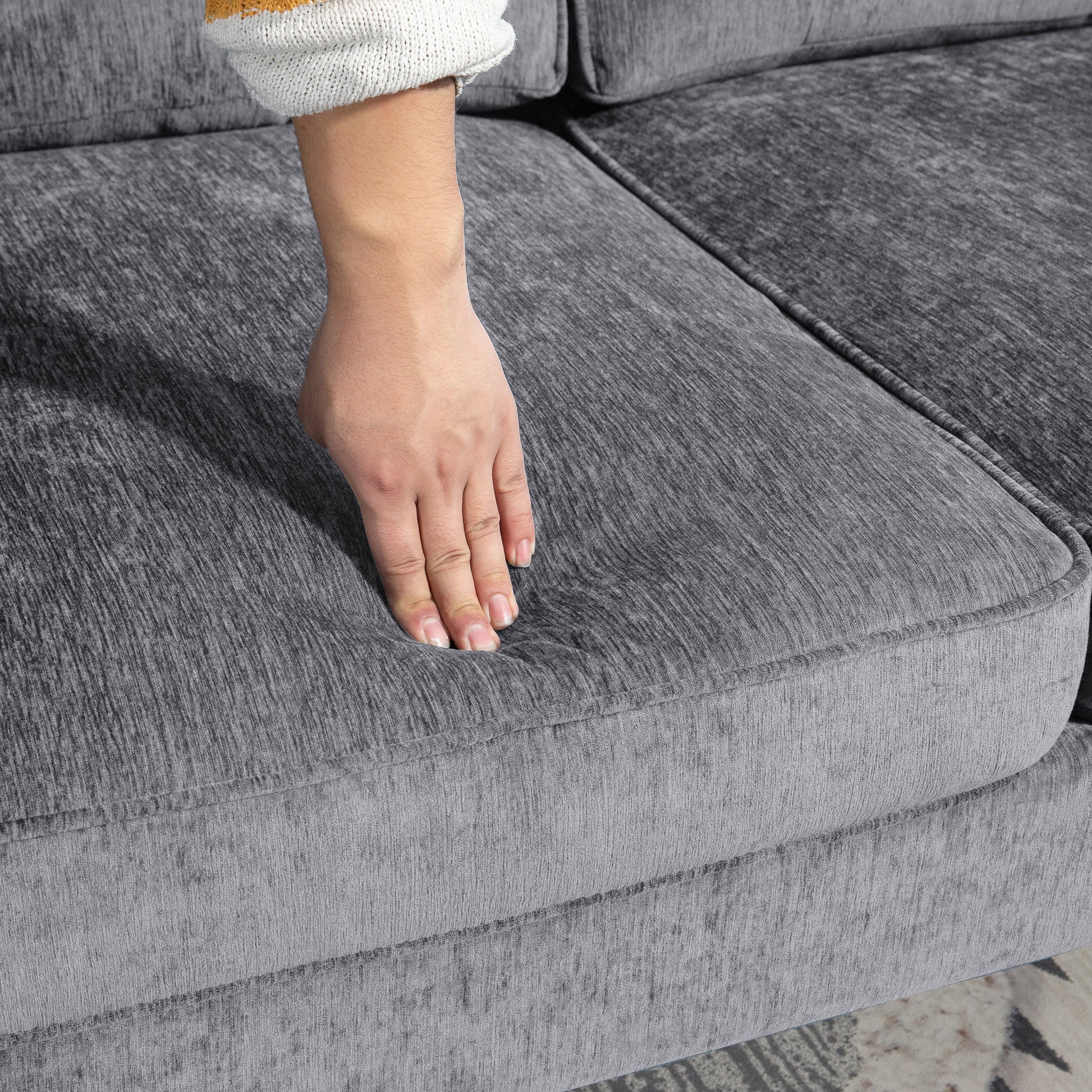 HOMCOM Modern Grey Tufted L-Shape Corner Sofa with Right Chaise Lounge
