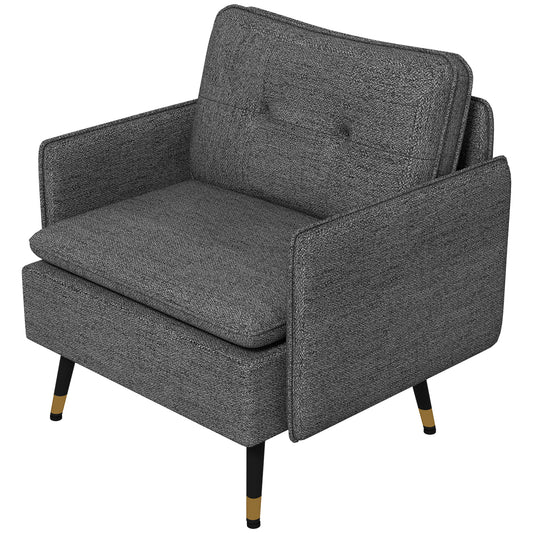 HOMCOM Modern Upholstered Accent Armchair with Tufted Back & Steel Legs
