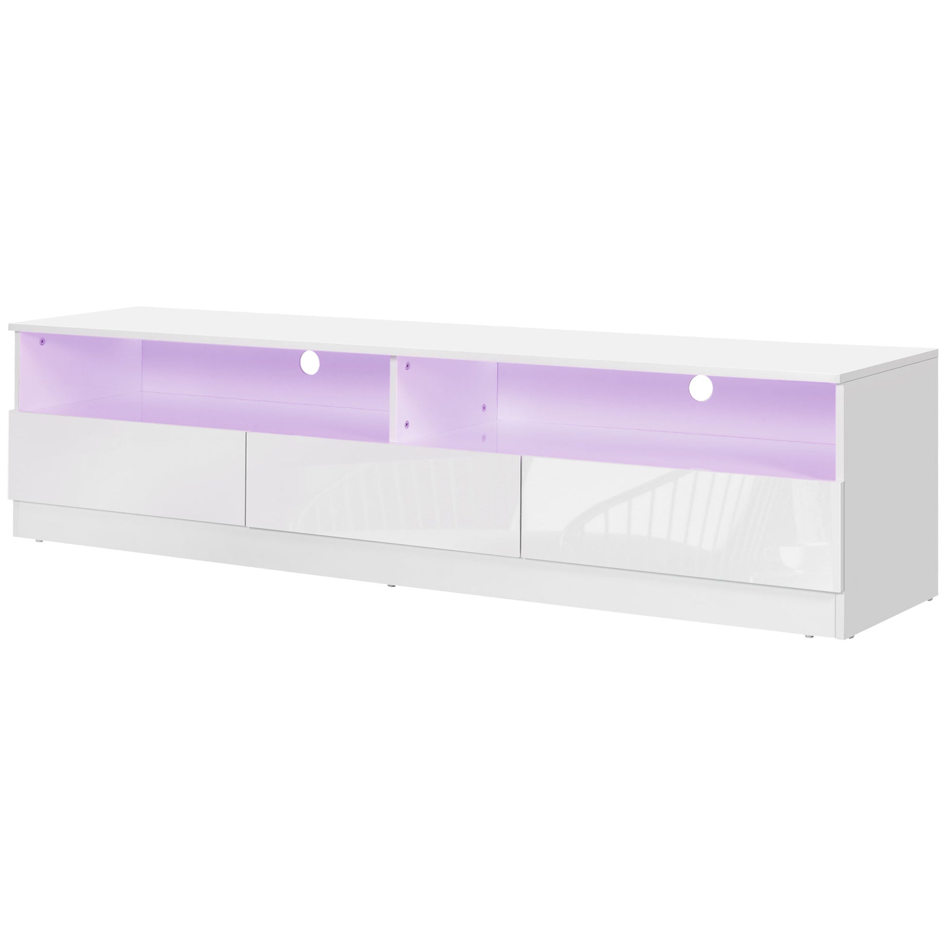 Modern 71-inch High Gloss White LED TV Stand Entertainment Storage Cabinet with Drawers