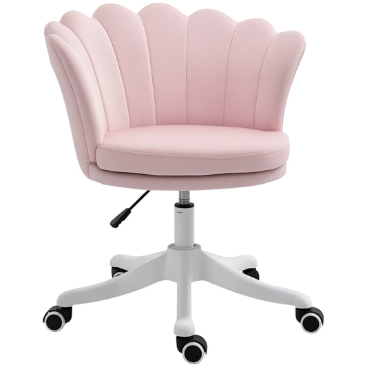 HOMCOM Pink Velvet Scallop Mid-Back Office Chair Adjustable Swivel Desk Computer Chair