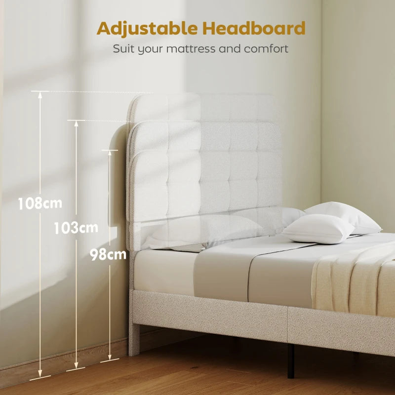 Queen Bed Frame with Adjustable Headboard and Wood Slats