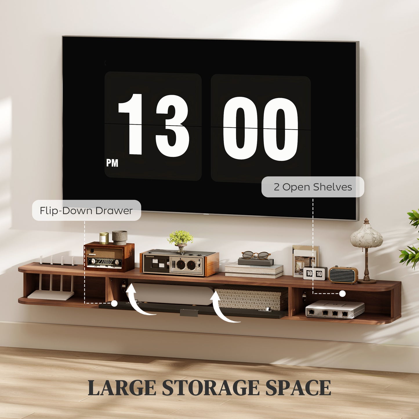 HOMCOM 71-Inch Floating TV Stand, Wall Mounted Media Console, Walnut Finish