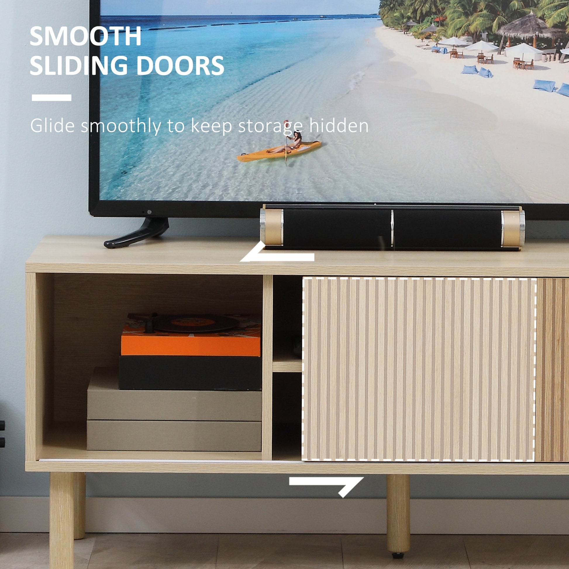 HOMCOM Modern TV Stand for 50-inch TVs, Natural Wood Effect Storage Cabinet