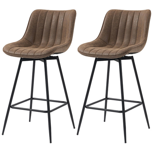 HOMCOM 2-Pack Counter Height Bar Stools, Brown PU Leather, Steel Legs