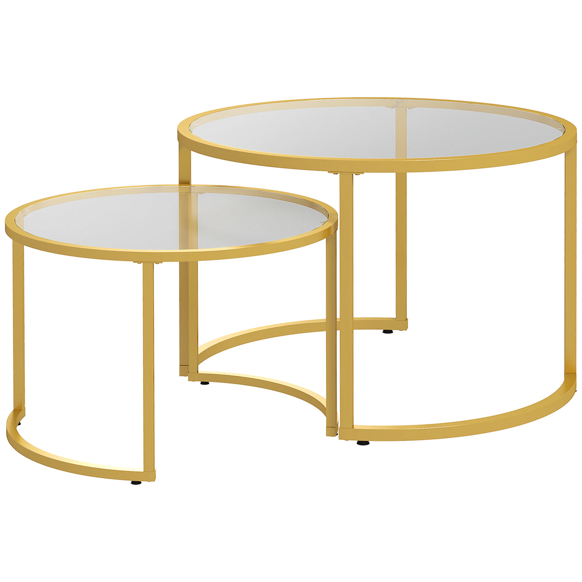 HOMCOM Modern Round Nesting Coffee Table Set - Tempered Glass & Gold Steel Frame