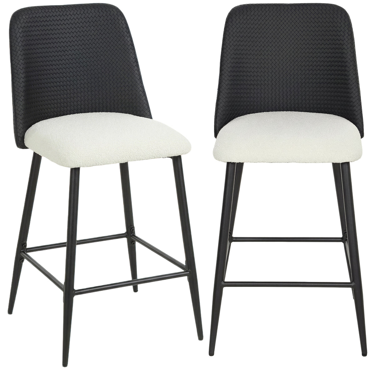 Two-Tone 26" Counter Stools with Woven PU Backrest, Set of 2, Black