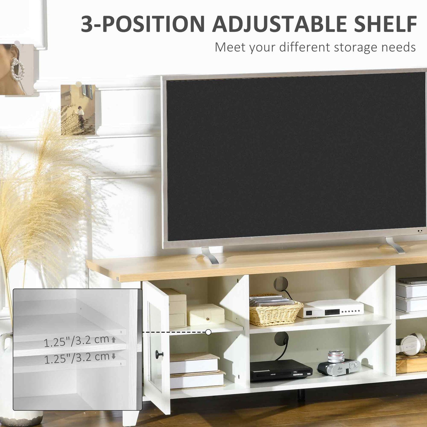 HOMCOM Modern Wood TV Stand for 60-inch TVs, Storage Doors, Open Shelves