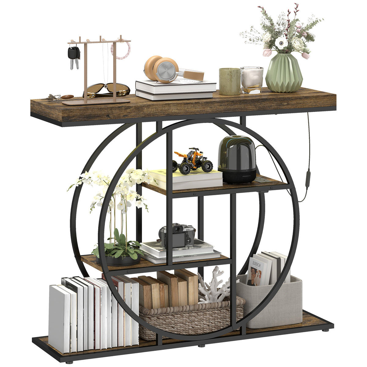 39" 4-Tier Console Table with Charging Station & LED Lights