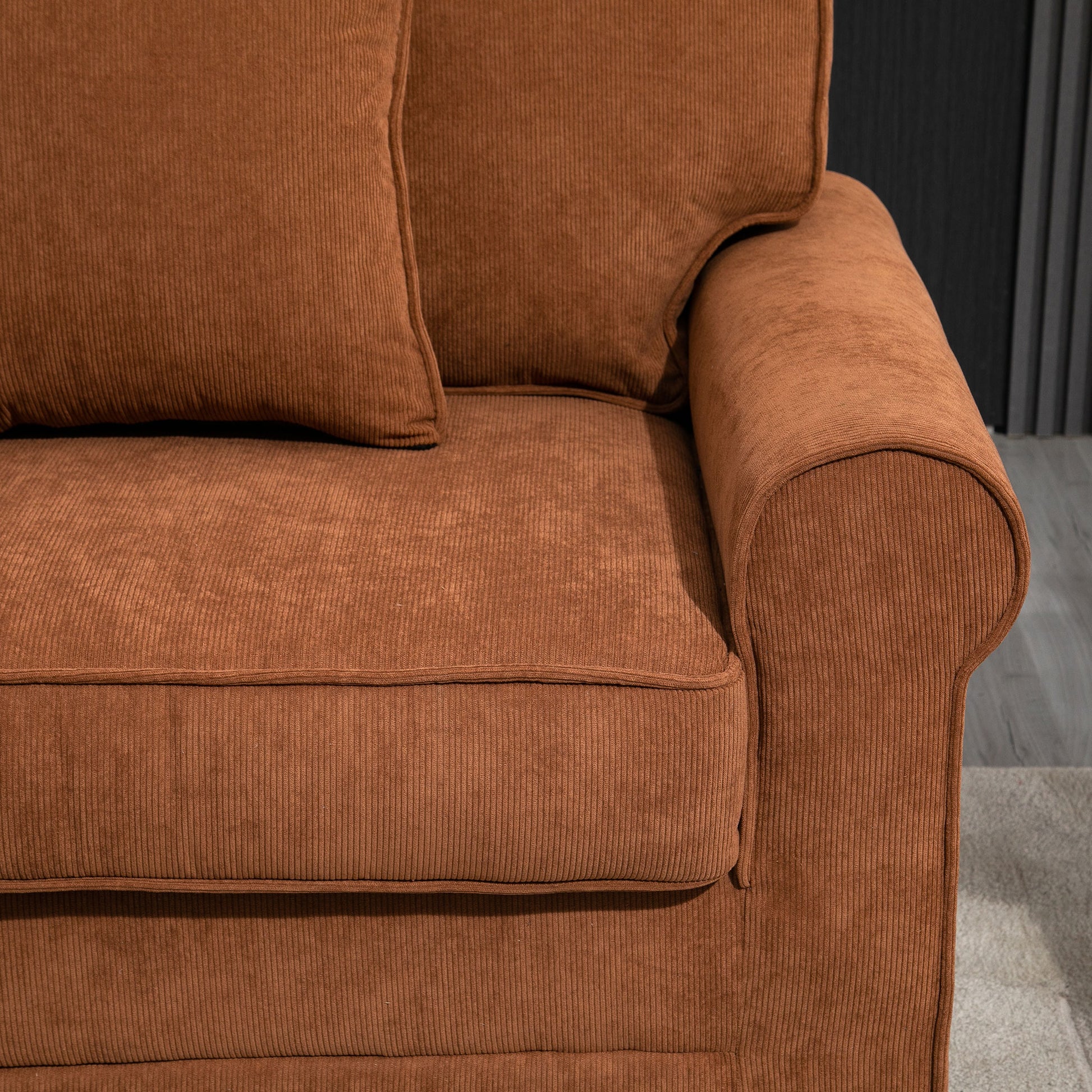 HOMCOM Modern 3-Seater Corduroy Sofa, Rolled Arms, Pine Wood Legs, Brown