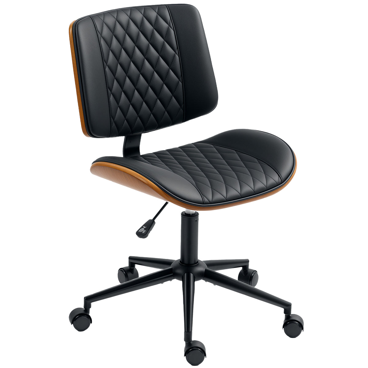 Office Chair No Arms with Wheels, PU Leather Desk Chair with Adjustable Height, Black