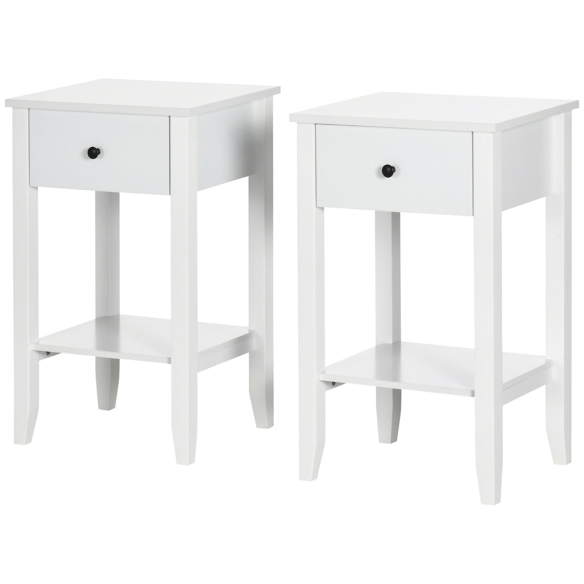 2-Tier Nightstands with Drawer and Shelf, Set of 2 – 16"W x 26"H