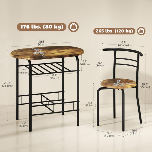 3-Piece Dining Table Set for 2 with Storage Shelf