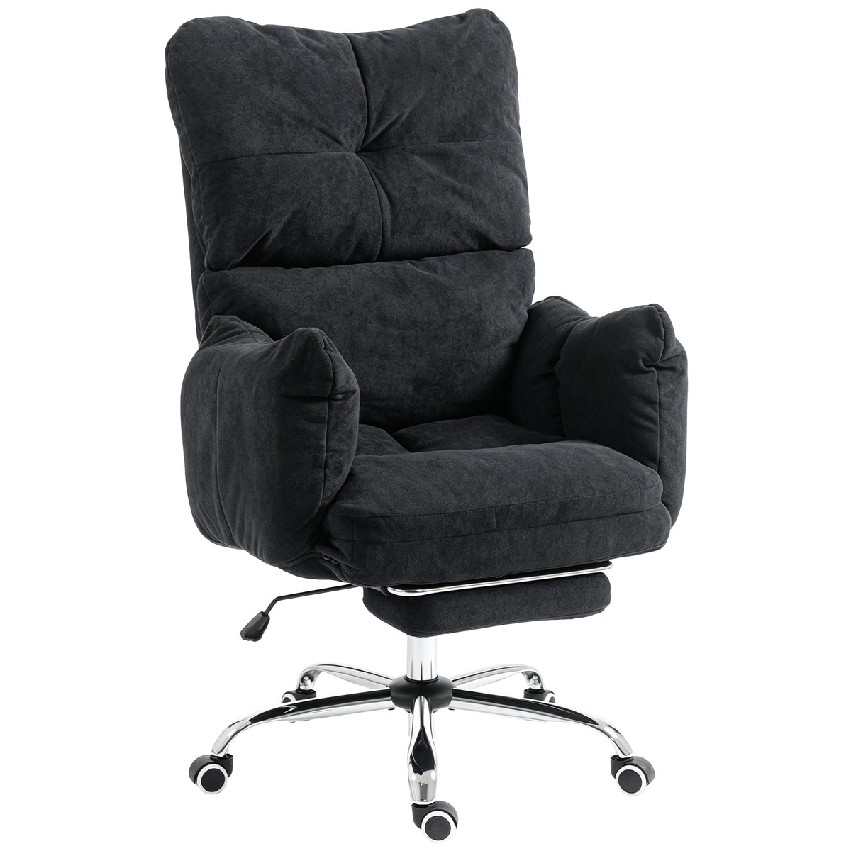 Office Chair with Footrest, Ergonomic Reclining Computer Gaming Chair with Snow Flannel Fabric, Black
