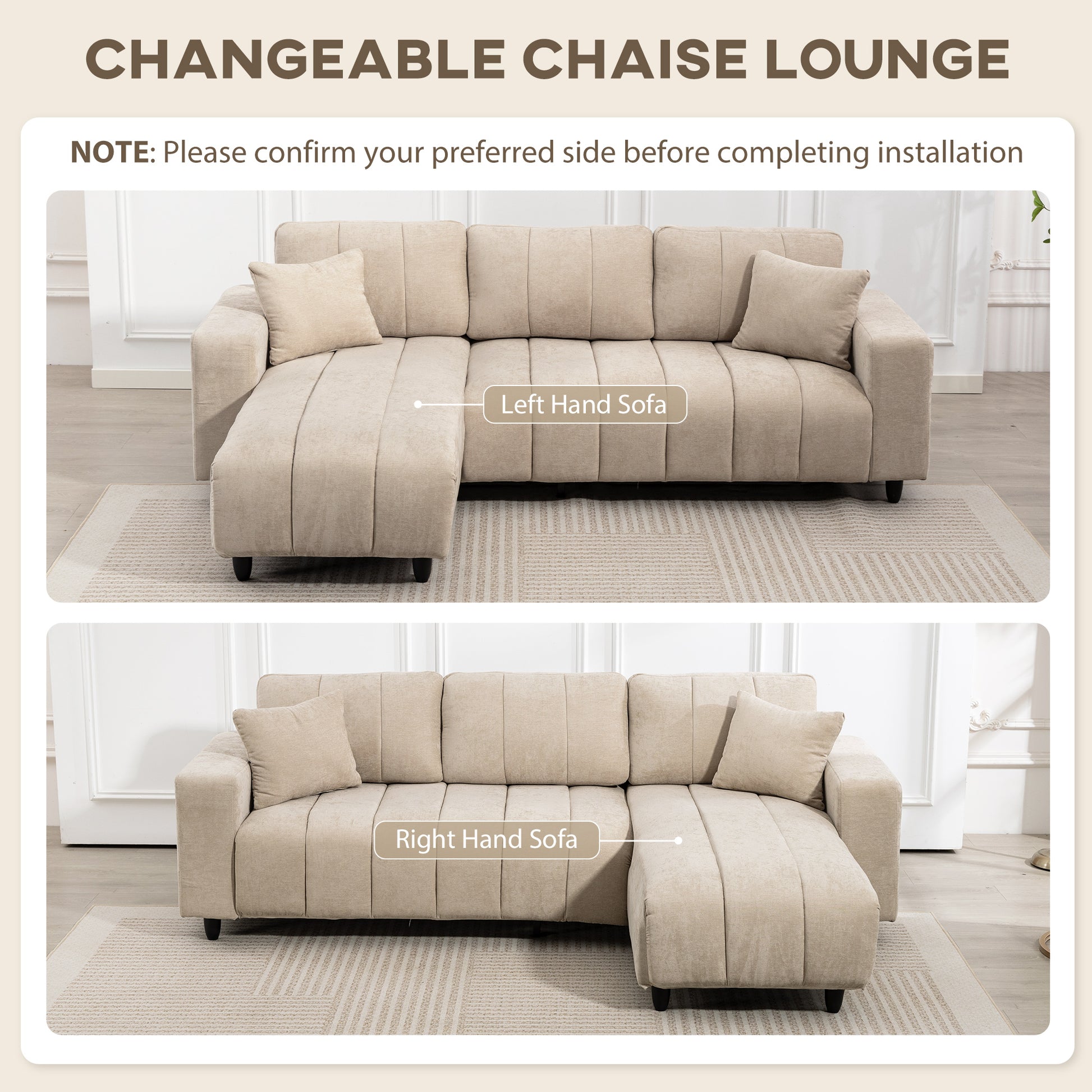 HOMCOM Beige 3-Seater L-Shaped Sectional Sofa with Changeable Chaise, Spring Cushions