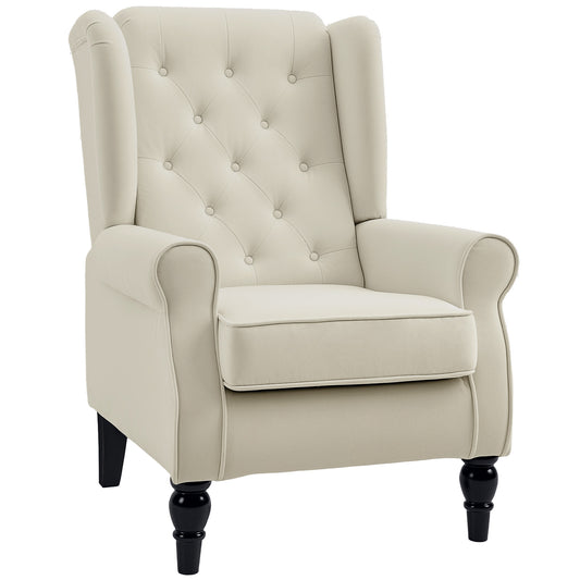 Elegant Cream White Tufted Wingback Accent Chair with Padded Armrests