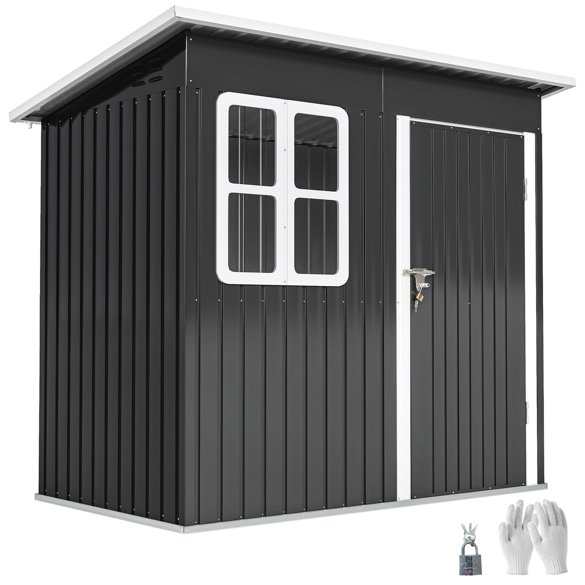 7' x 4' Galvanised Steel Outdoor Storage Shed, Garden Shed with Window, Lockable Wide Door and Air Vents – 83.1" W x 52.4" D x 68.1" /74.8" H