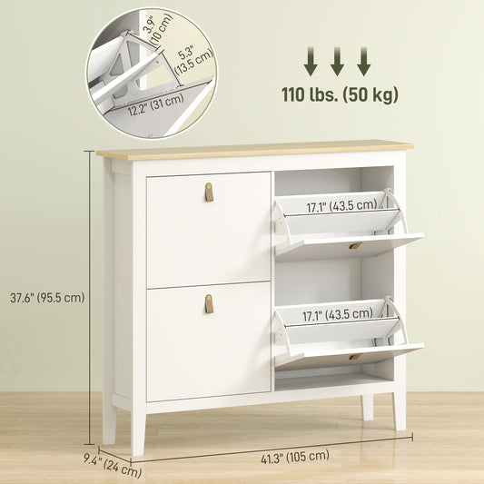 Narrow Shoe Cabinet with 4 Flip Drawers – 41"W x 38"H