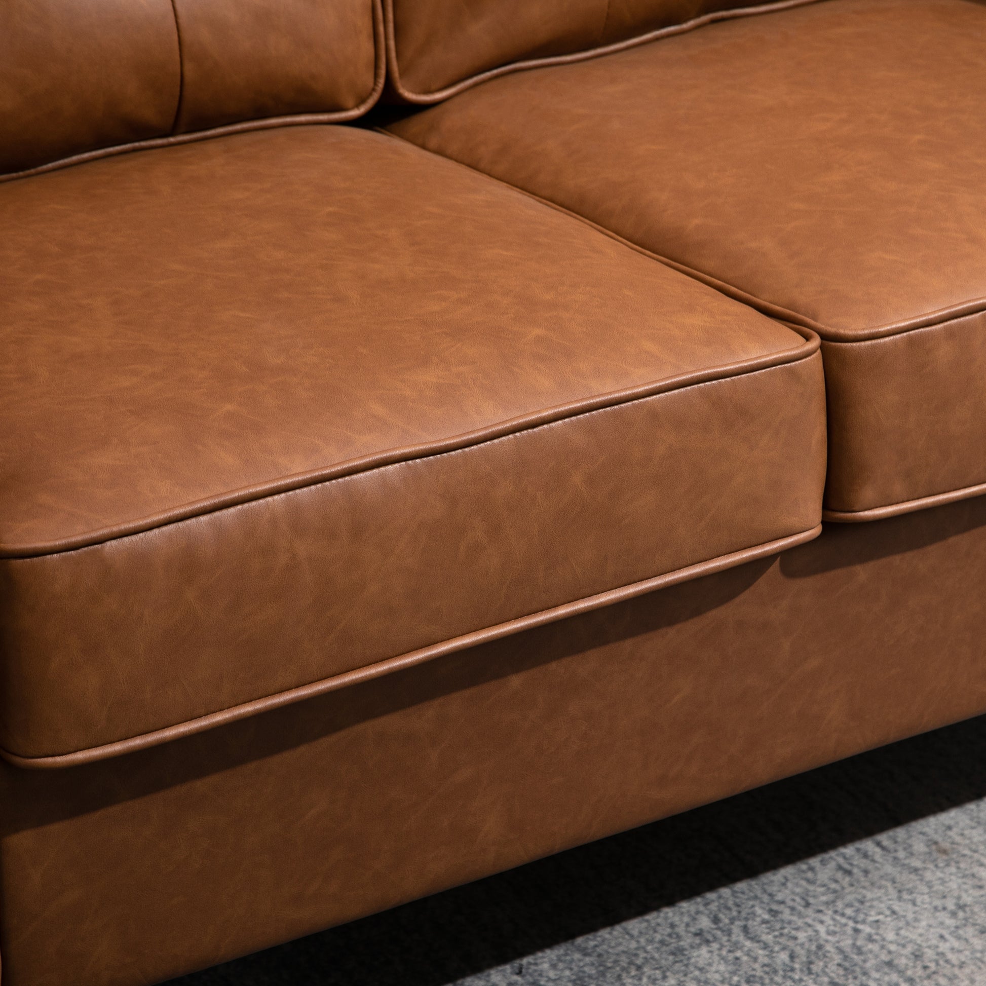 HOMCOM 2-Seater Brown PU Leather Loveseat Sofa, Tufted Back, Metal Frame