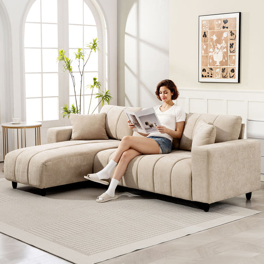 HOMCOM Beige 3-Seater L-Shaped Sectional Sofa with Changeable Chaise, Spring Cushions