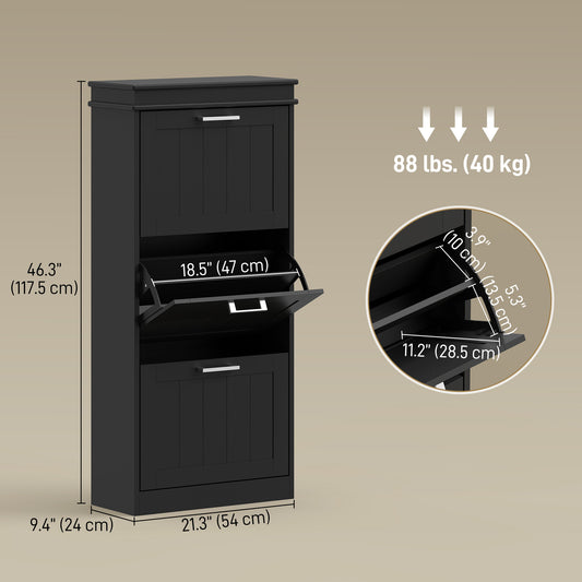 Slim Shoe Cabinet with 3 Flip Drawers and Adjustable Shelves – 21"W x 46"H
