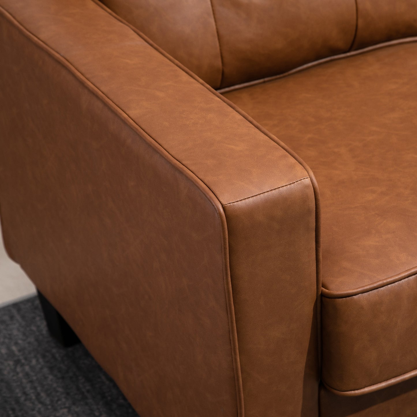 HOMCOM 2-Seater Brown PU Leather Loveseat Sofa, Tufted Back, Metal Frame