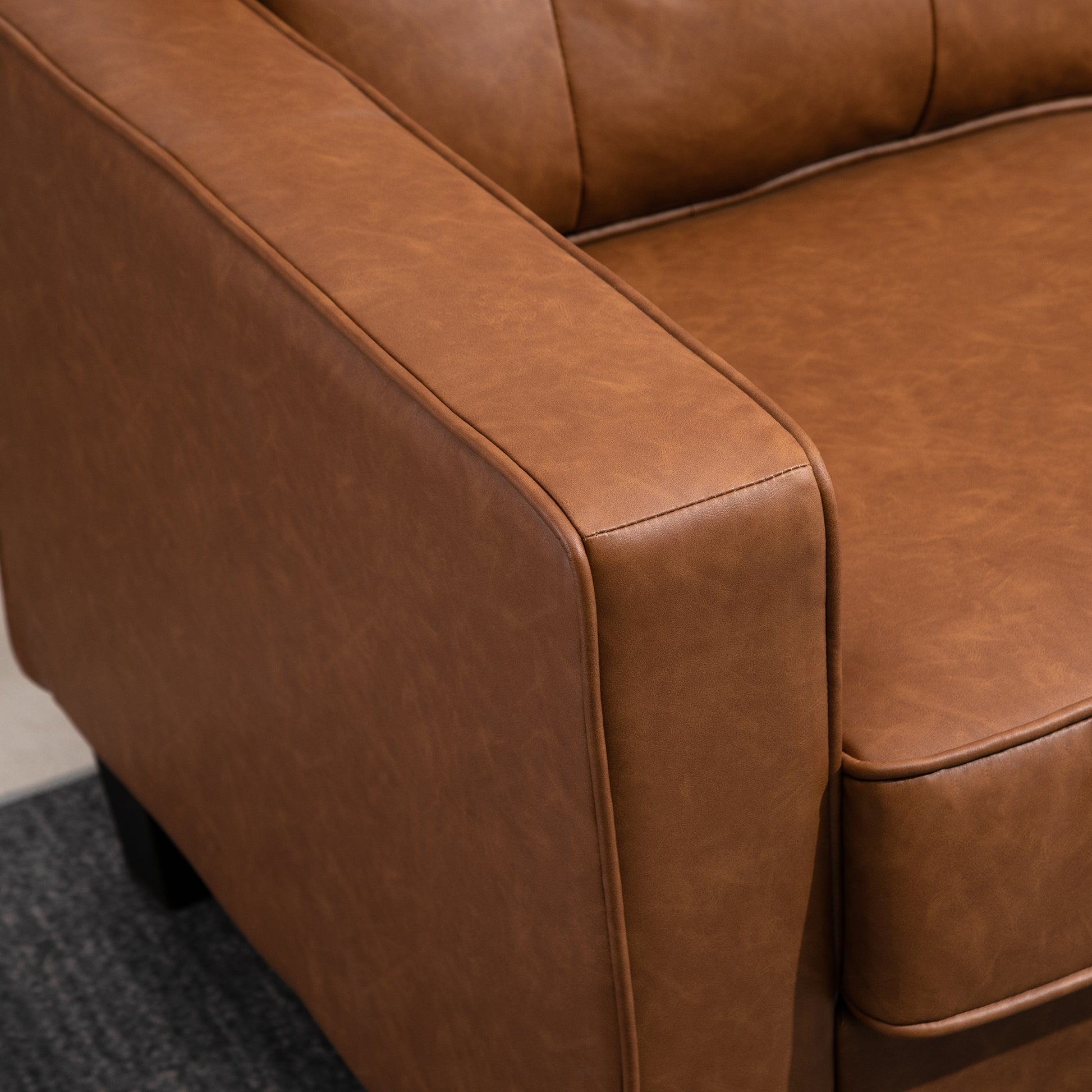HOMCOM 2-Seater Brown PU Leather Loveseat Sofa, Tufted Back, Metal Frame