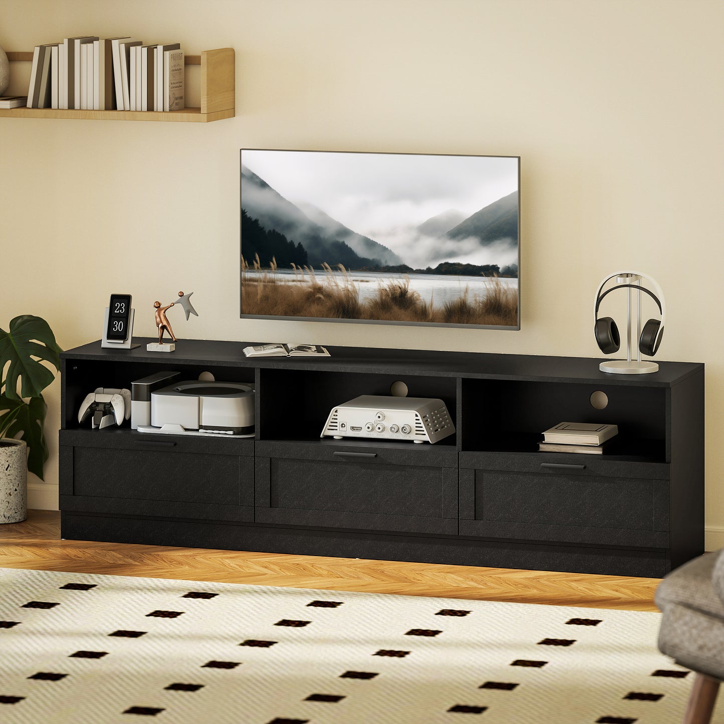 HOMCOM Modern Black TV Stand with Storage for 85-inch TVs