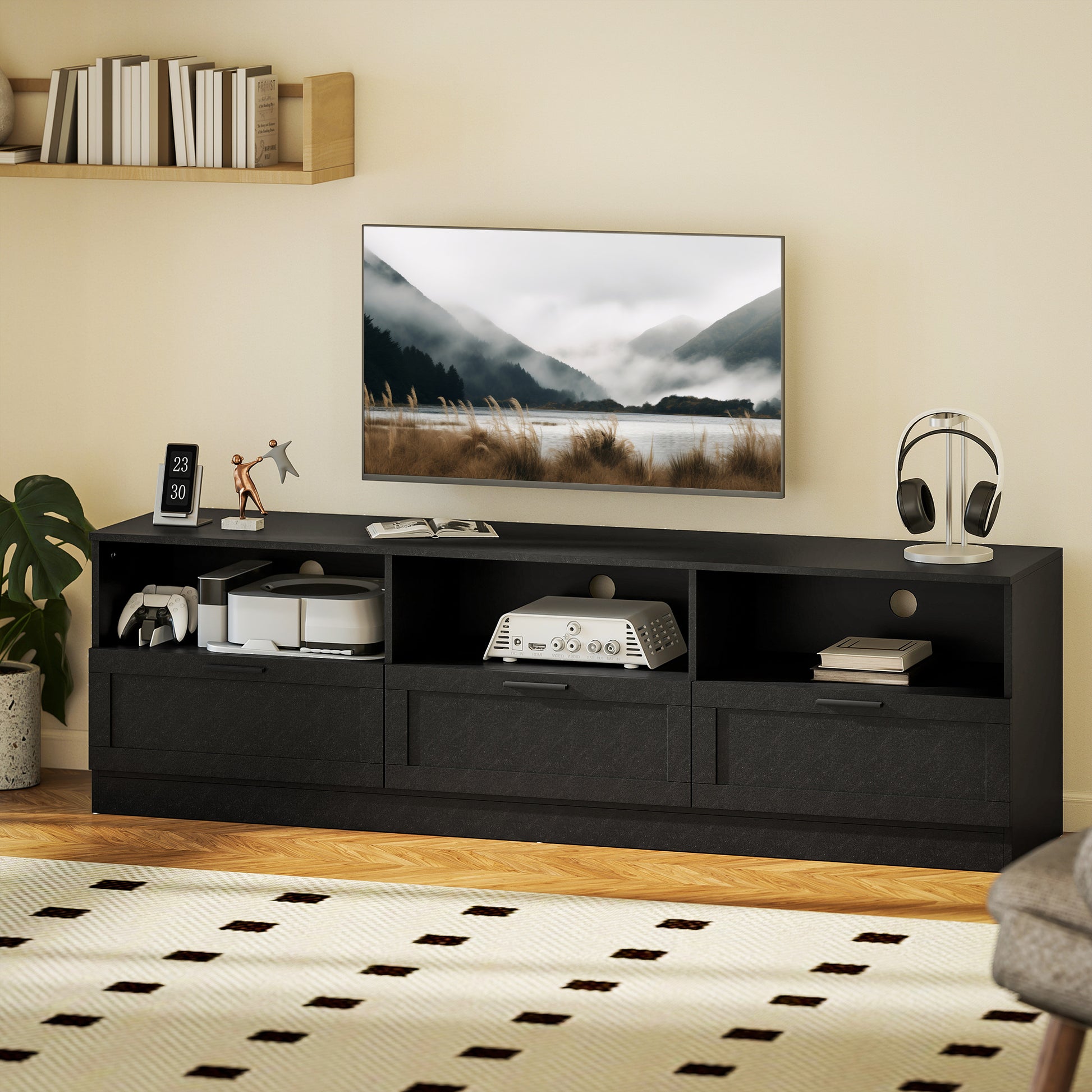 HOMCOM Modern Black TV Stand with Storage for 85-inch TVs