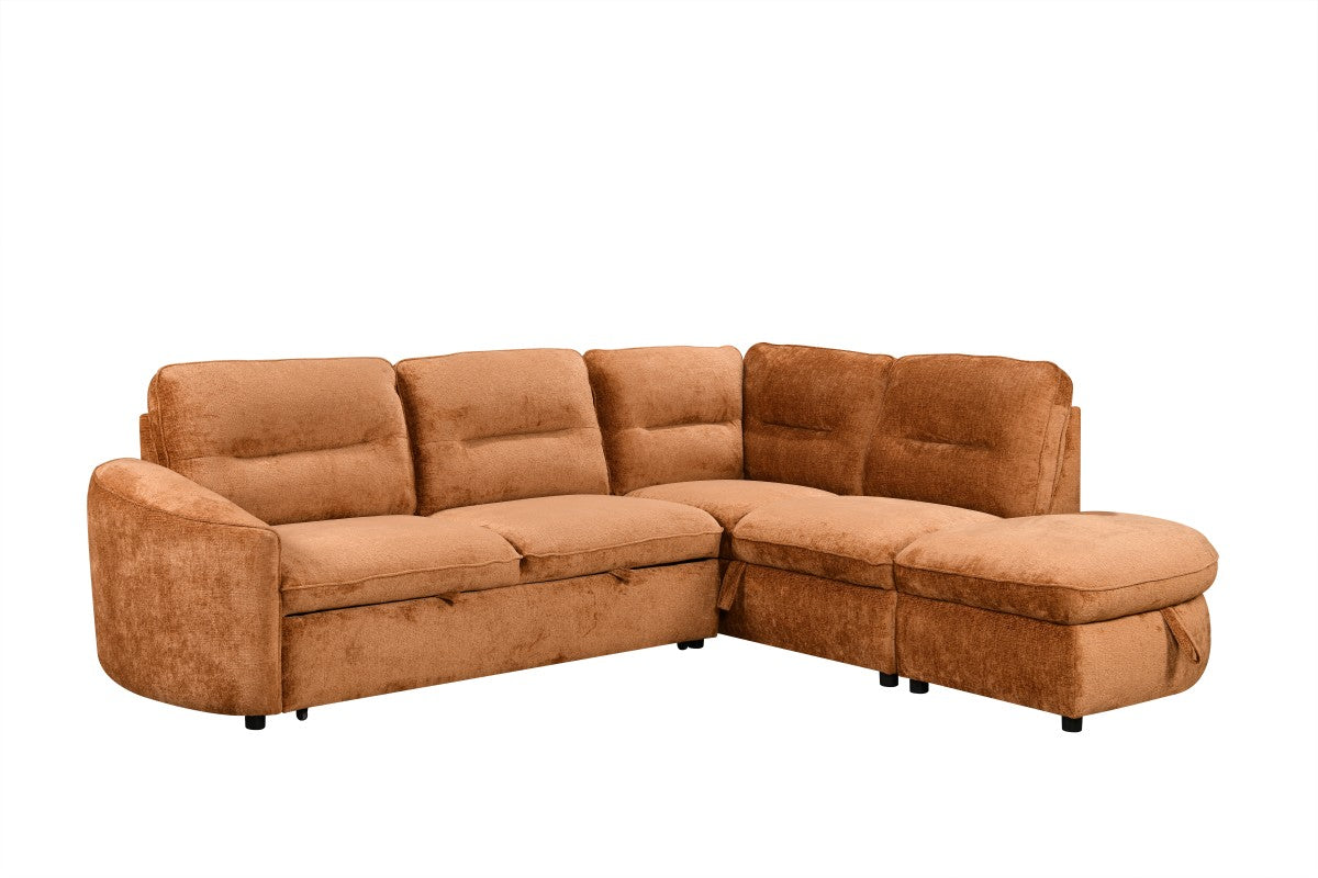 Sectional Sleeper Eucalyptus Frame Convertible Sofa Bed Burnt Orange