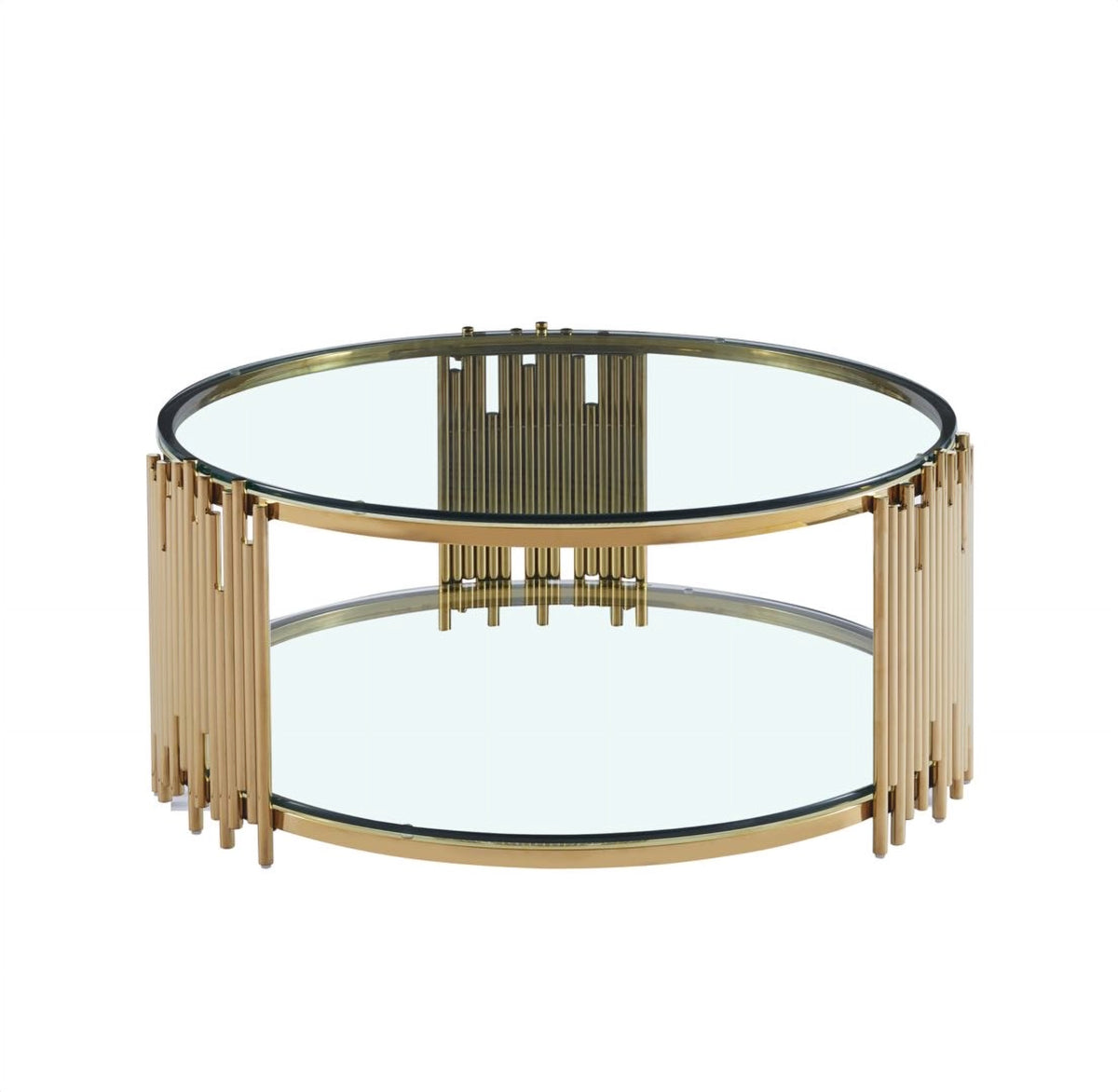Round Glass Coffee Table with Fluted Frame