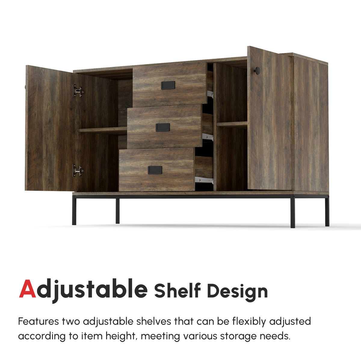 Industrial Sideboard with 2 Doors and 3 Drawers – 47"W x 30"H