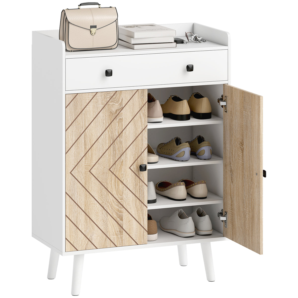 Modern Entryway Shoe Cabinet with Adjustable Shelves – 28"W x 38"H
