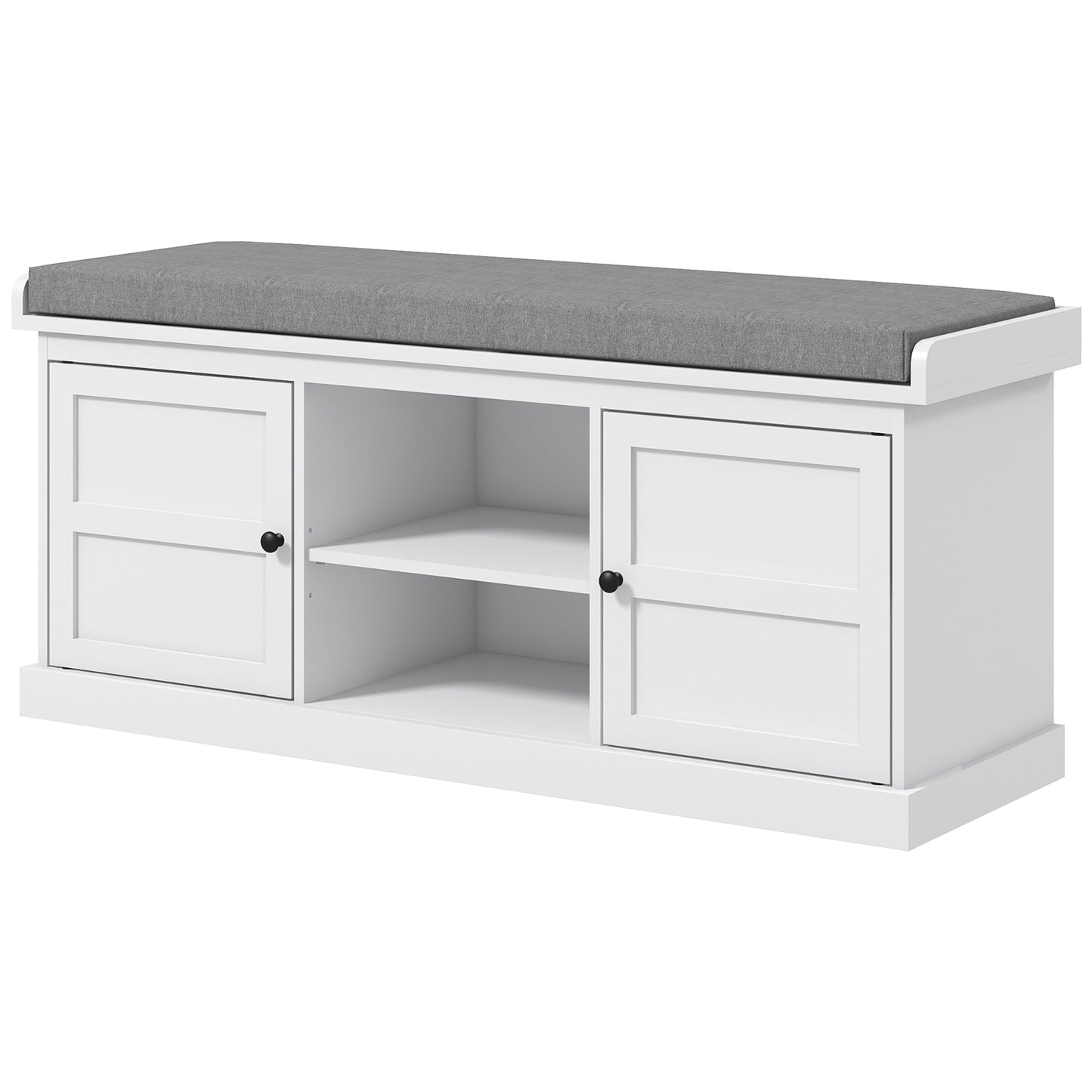 HOMCOM Entryway Shoe Storage Bench with Cushioned Seat, Adjustable Shelves, White