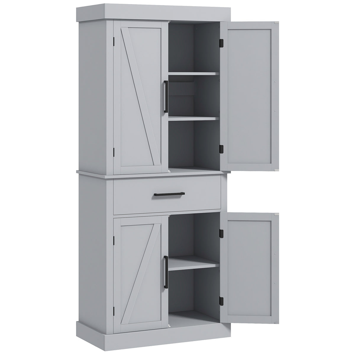 Farmhouse Kitchen Pantry Cabinet with 4 Barn Doors – 30"W x 72"H