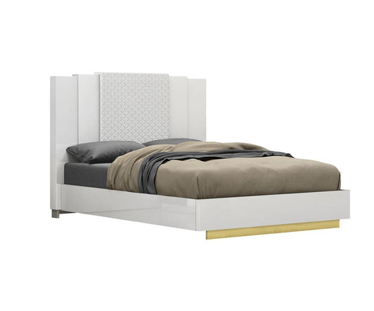 Luxurious Tanner King Bed with Tufted PU Headboard & Gold Accents