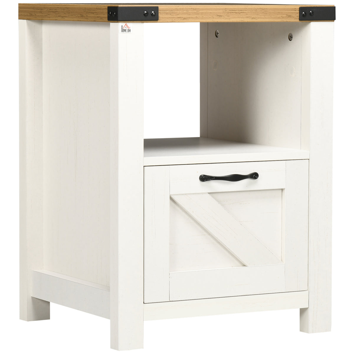 Farmhouse Nightstand with Drawer and Barn-Style Panel – 18"W x 24"H