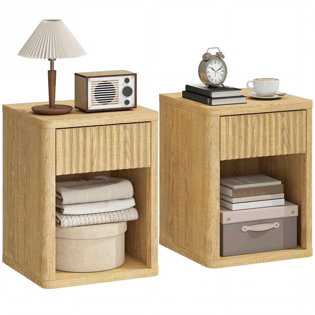 Nightstands with Drawer and Open Shelf, Set of 2 – 16"W x 20"H