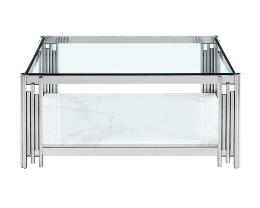 Square Glass Coffee Table with Chrome Bar Frame
