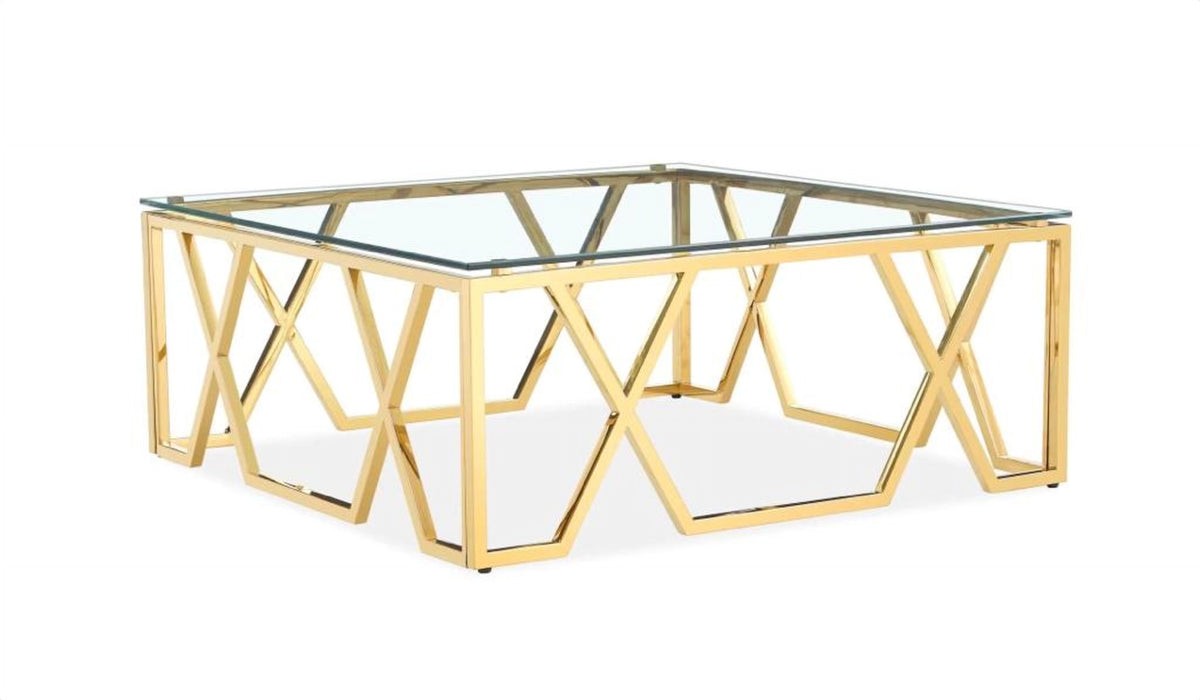Square Glass Coffee Table with Geometric Frame