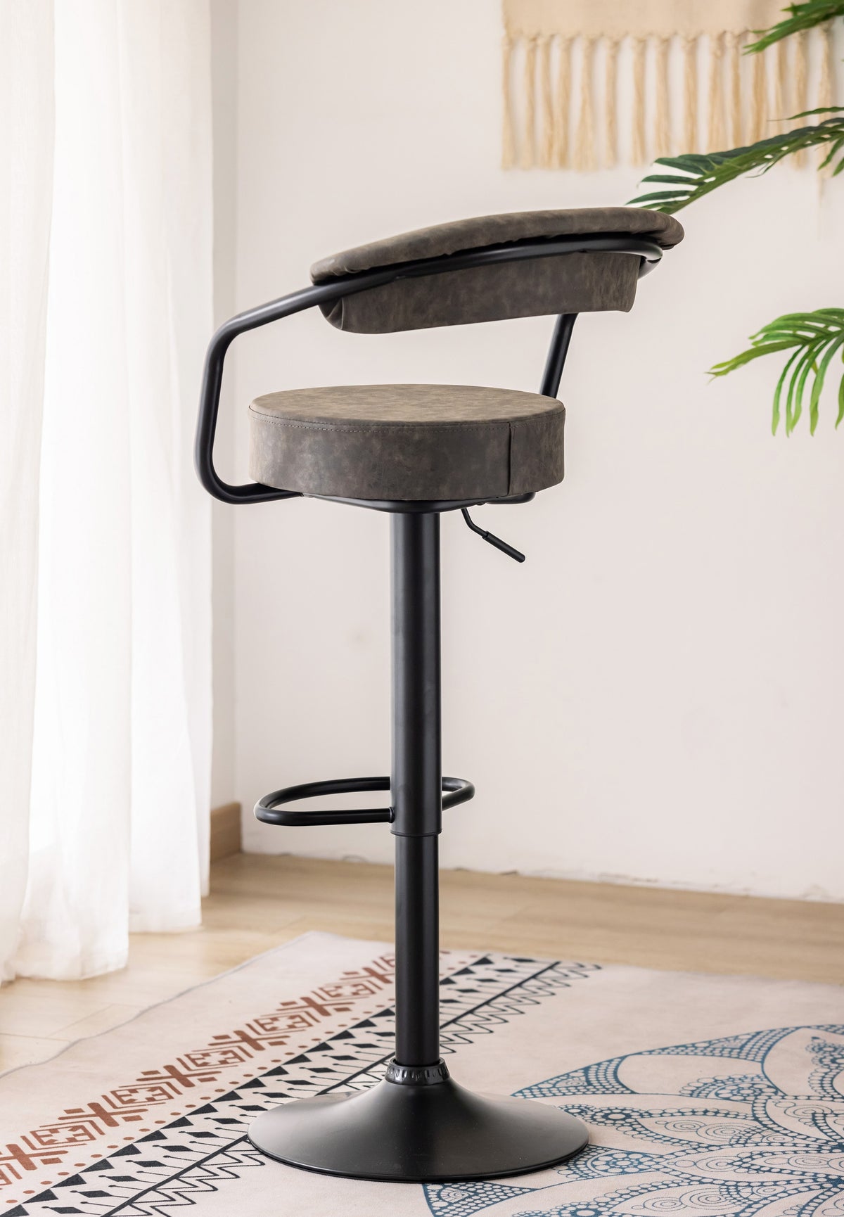 Swivel Gas-Lift Bar Stool – Curved Back, Black Frame – Set of 2