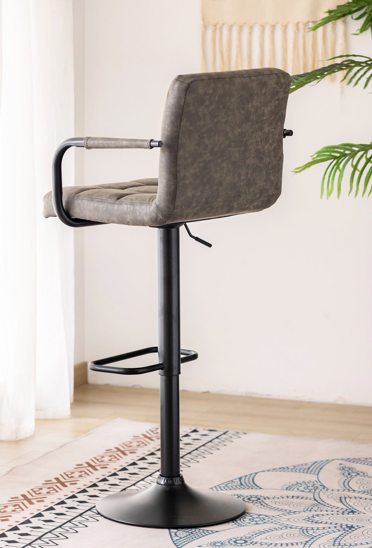 Swivel Gas-Lift Bar Stool with Arms – Black Frame – Set of 2