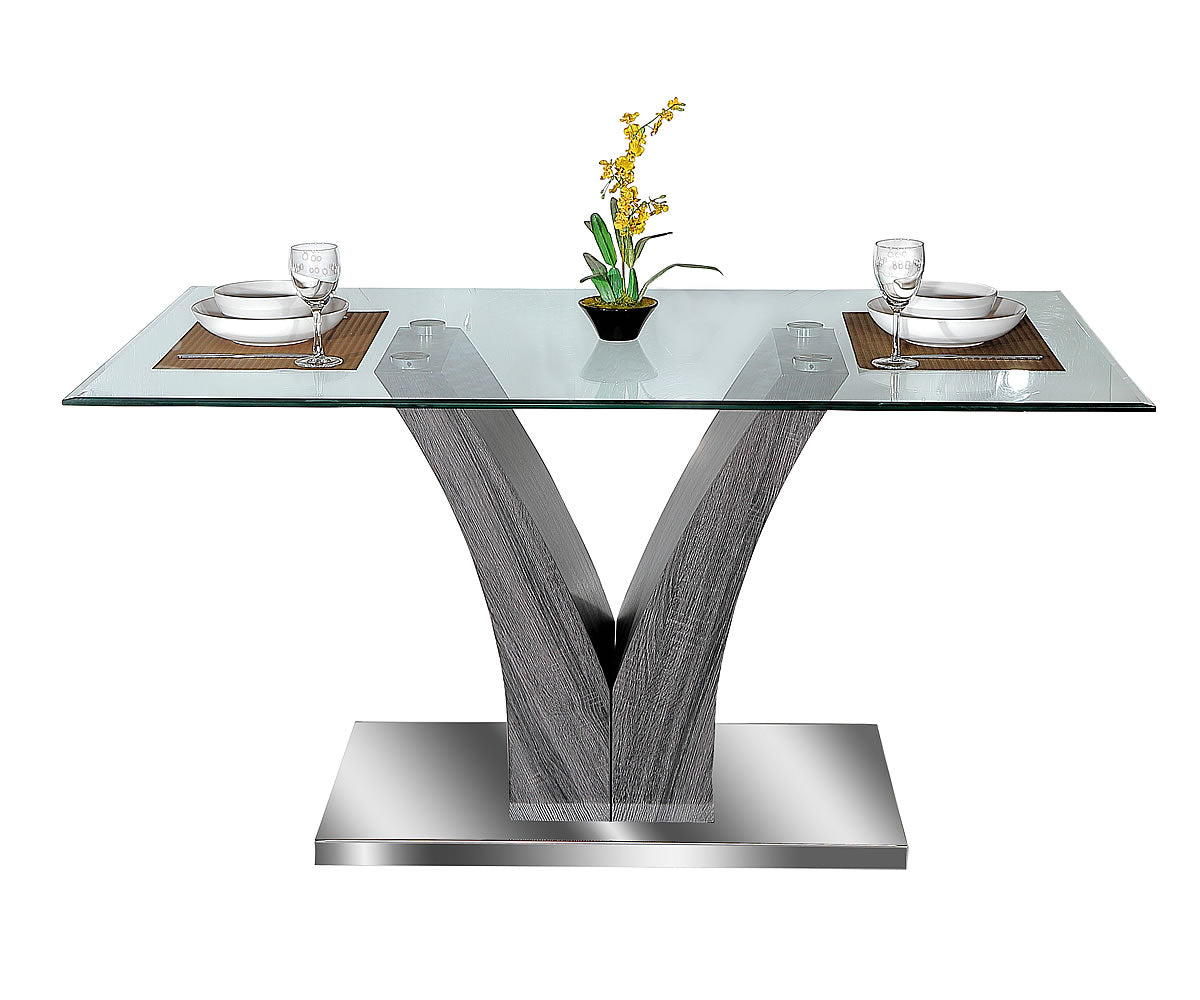 Modern Tempered Glass Dining Table with V-Shaped Base, Durable and Sleek
