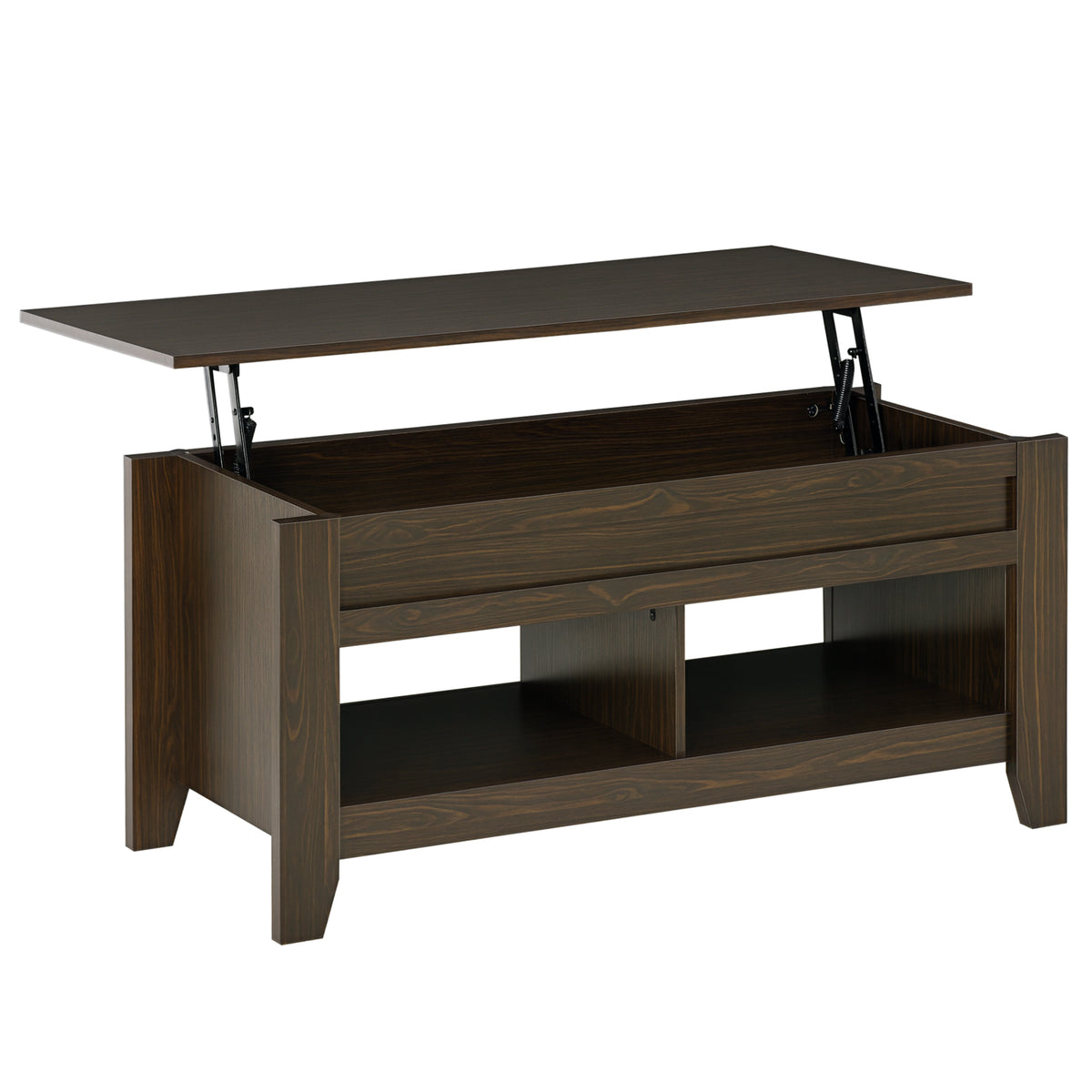 Lift-Top Coffee Table with Hidden Storage and Open Shelves