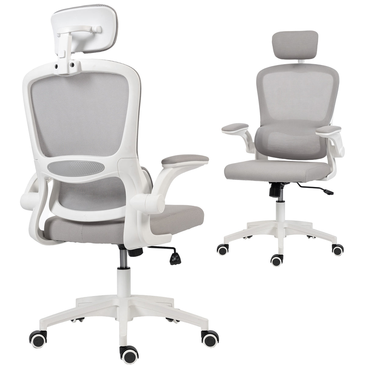 Ergonomic Mesh Office Chair, High Back Desk Chair with Rotatable Headrest, Grey