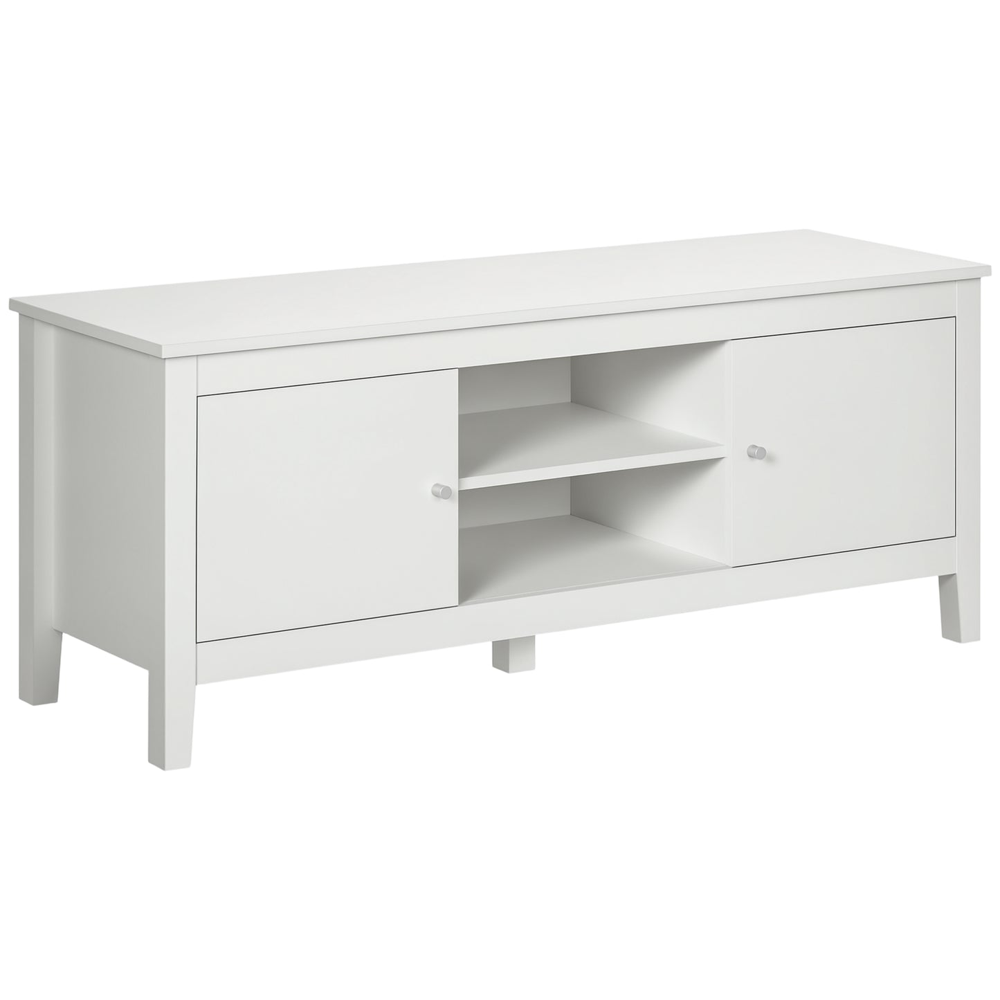 HOMCOM Modern White TV Stand for 55-Inch TVs, Storage Cupboards, Open Shelves