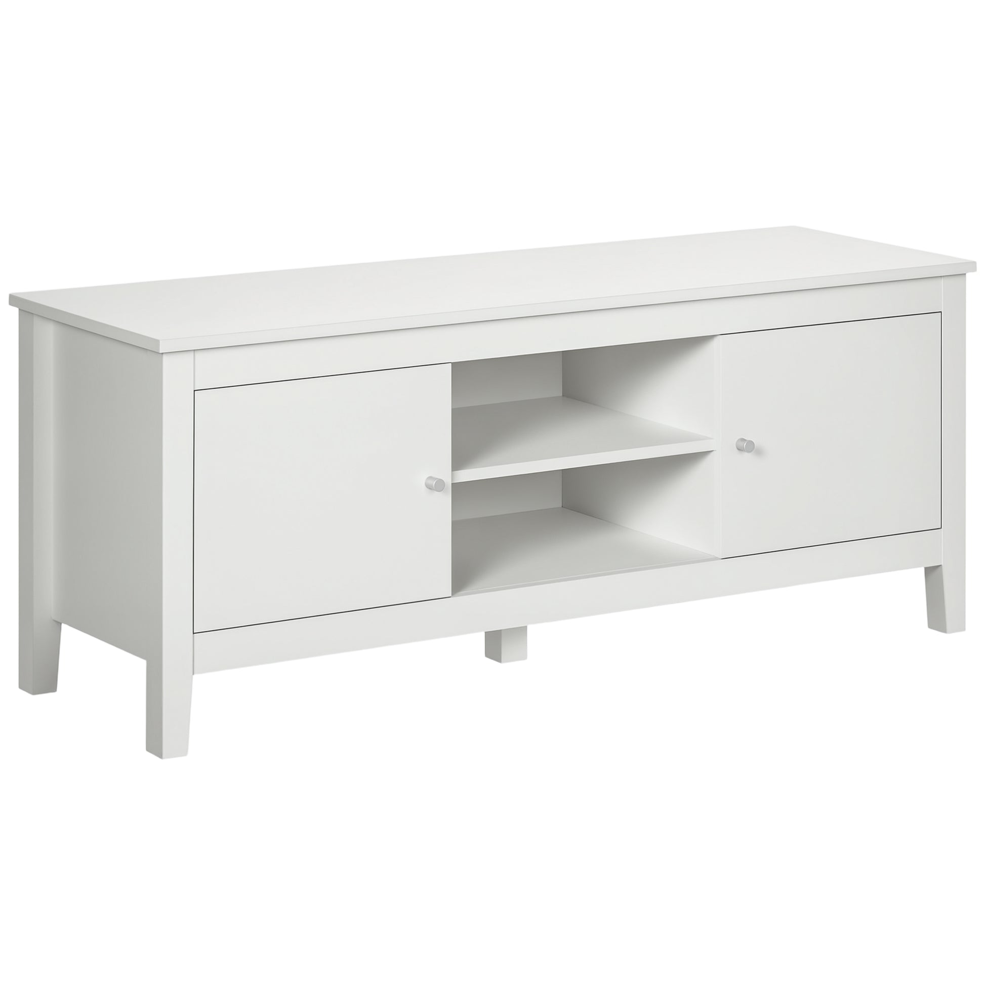 HOMCOM Modern White TV Stand for 55-Inch TVs, Storage Cupboards, Open Shelves